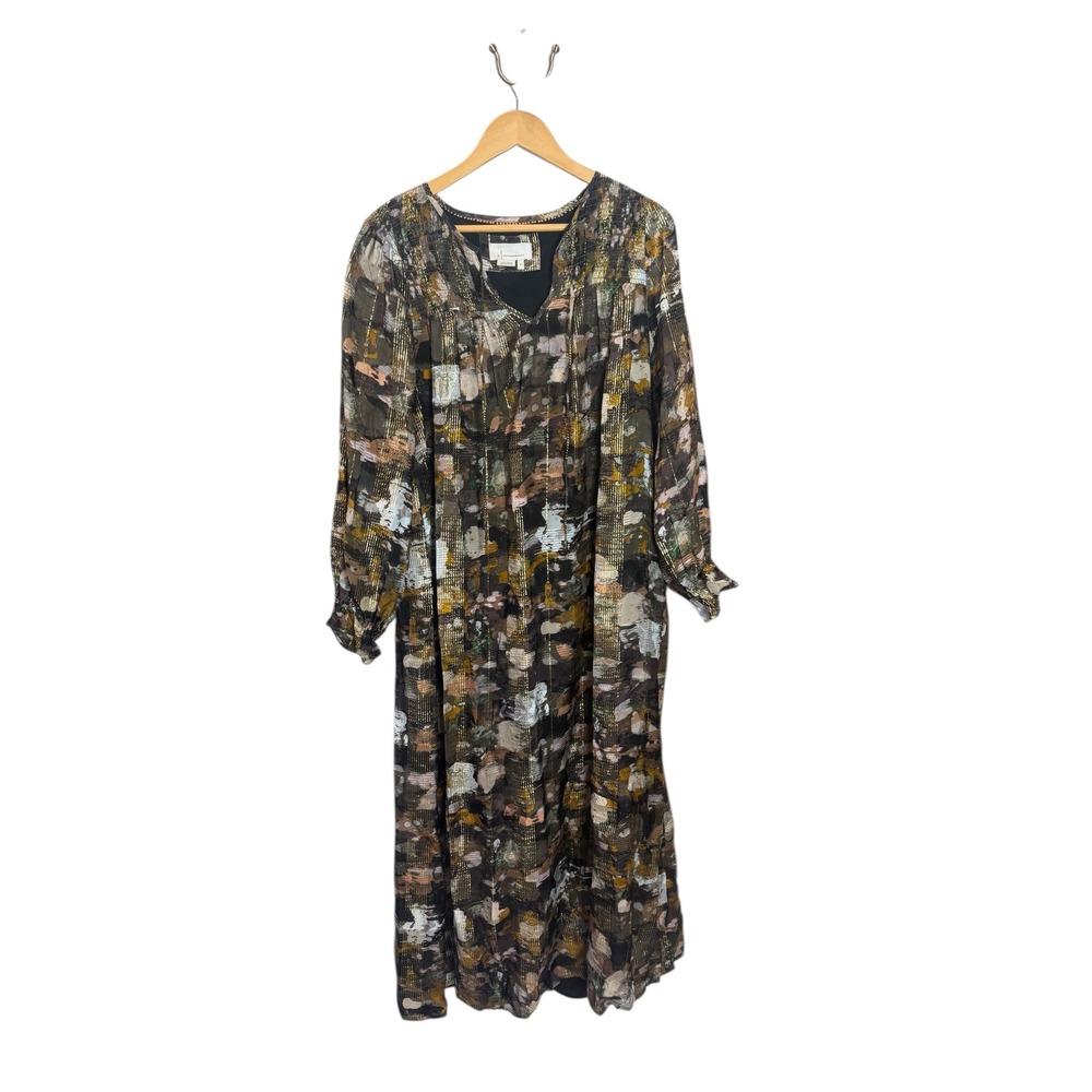 Anthropologie Blair Shimmer Midi Dress Med Brown Long Sleeve Sheer Maxi‎ Boho